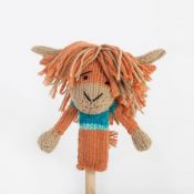 Hand Knitted Finger Puppet - Highland Cow
