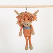 Hand Knitted Backpack Keyring - Highland Cow
